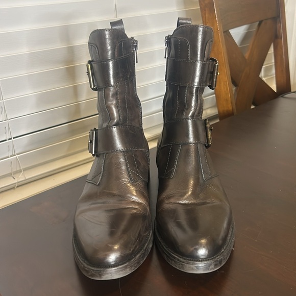 Emanuele Crasto Double Buckle Moto Boots Brown Leather Made in Italy Women 40 - Picture 9 of 17